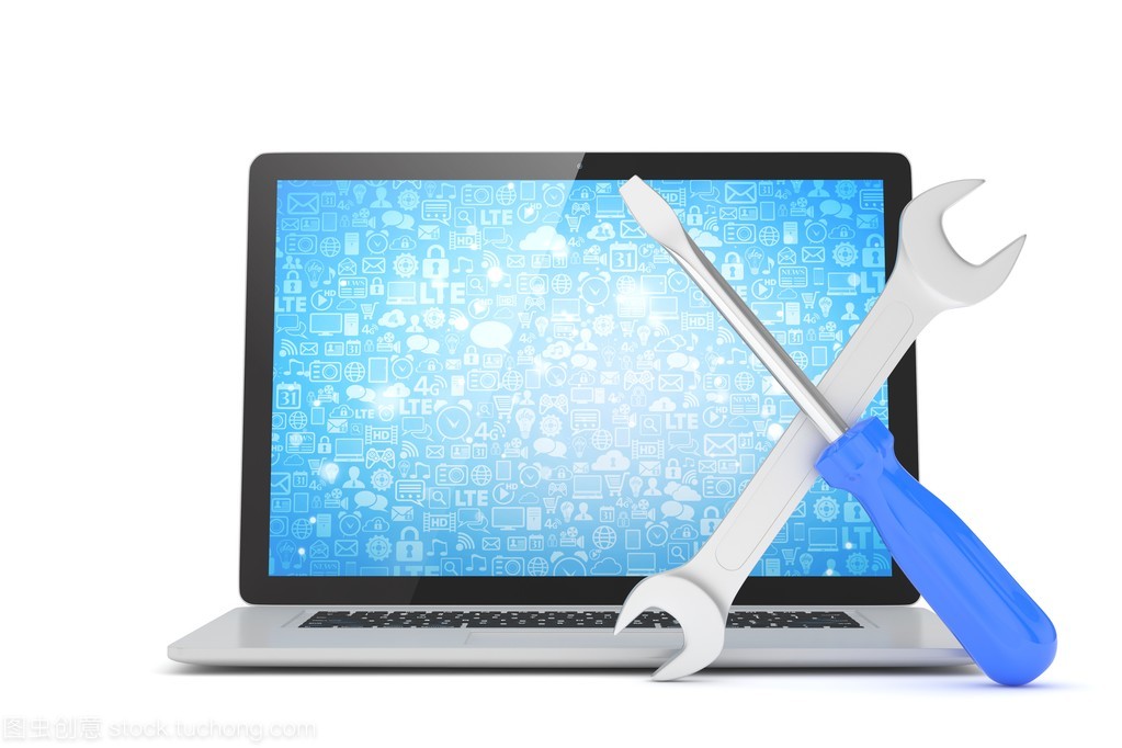 筆記本電腦維修與維護中的扳手與螺絲刀 工具背后的計算機服務